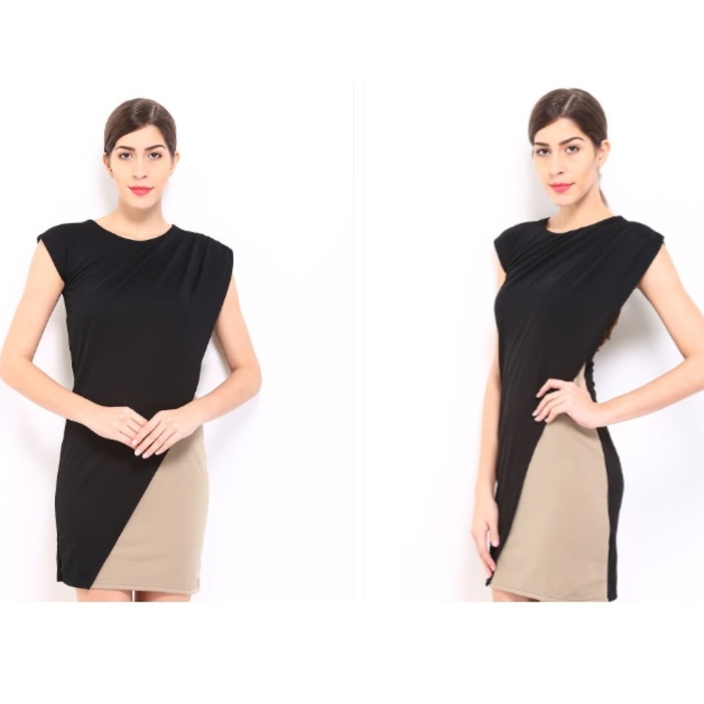 Black & Beige Formal Sheath Dress